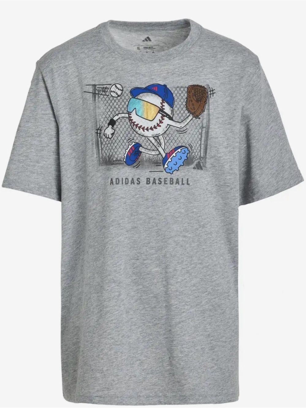 adidas Gray Kids Baseball Graphic Tee with Colorful Accents